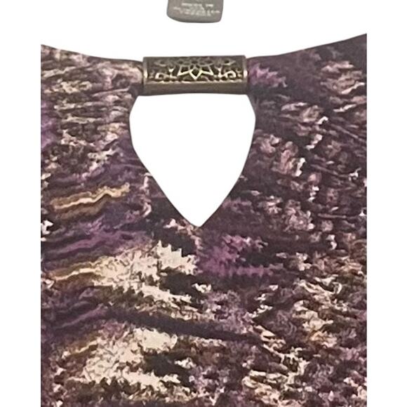 ROZ & ALI LONG SLV PULL-OVER RND NECK TUNIC BLOUSE, WOMEN, L, PURPLE BROWN ABSTR - Picture 2 of 12